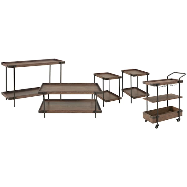 Alaterre Furniture Kyra 5-Piece Oak and Metal Living Room Set ANKY011101162RBG - main